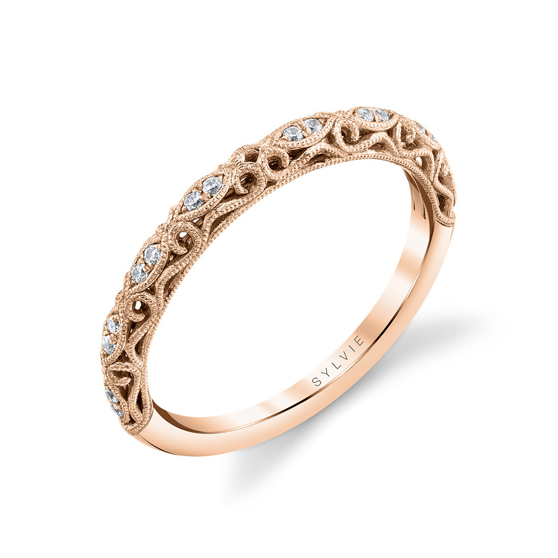 Unique Milgrain Accent Diamond Wedding Band - Regine