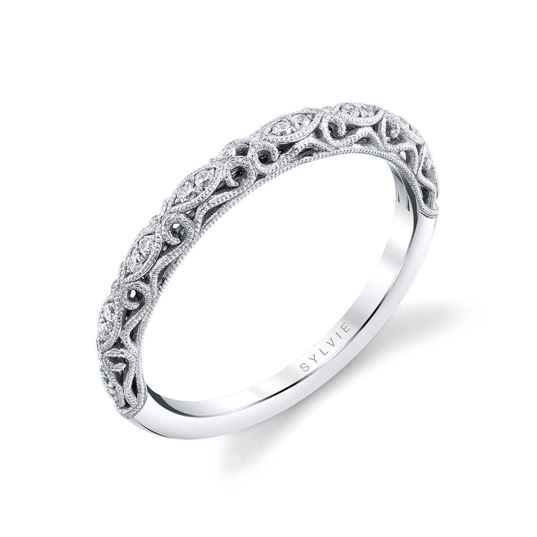 Unique Milgrain Accent Diamond Wedding Band - Regine