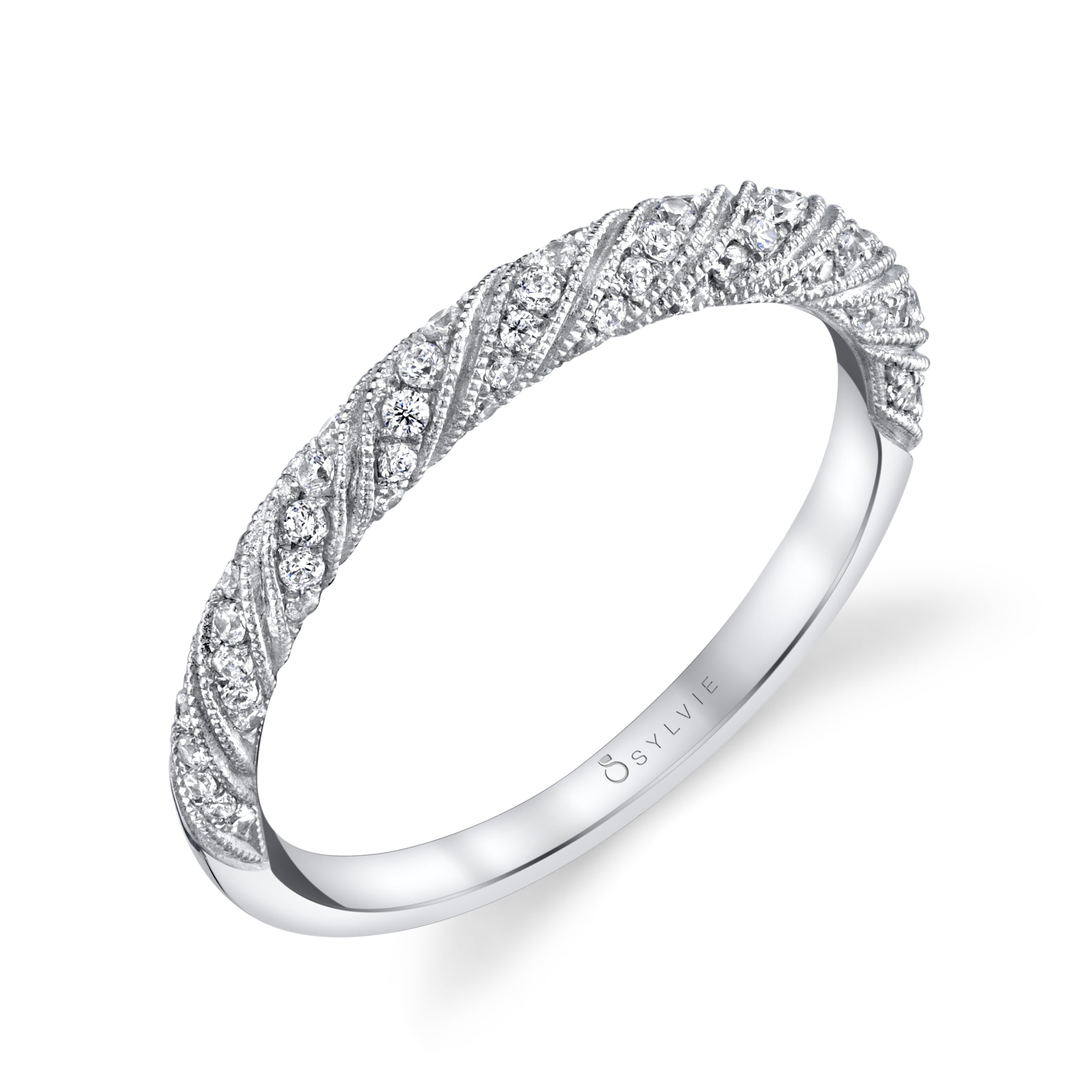 Unique Milgrain Diamond Spiral Wedding Ring - Lucia