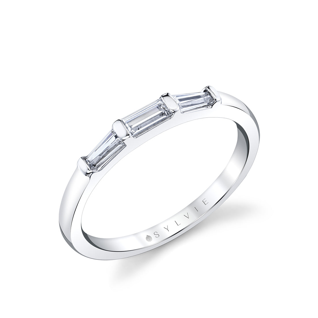 Three Stone Bar Set Baguette Wedding Band - Nicolette