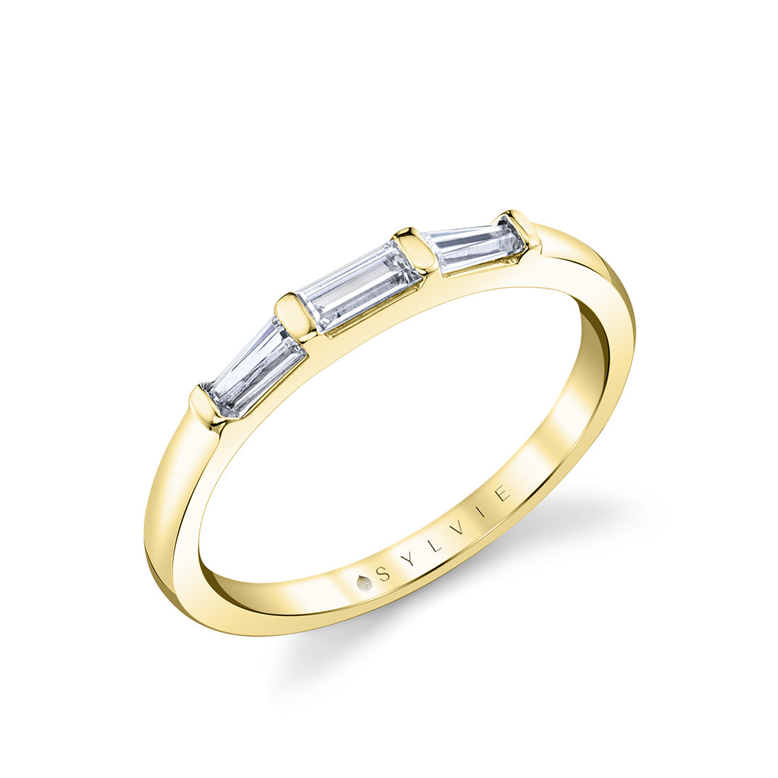 Three Stone Bar Set Baguette Wedding Band - Nicolette
