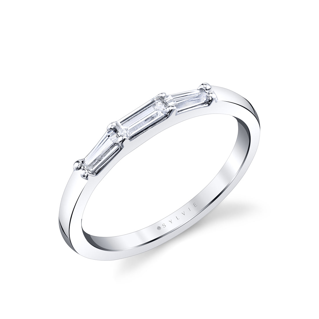 Three Stone Prong Set Baguette Wedding Band - Nicolette