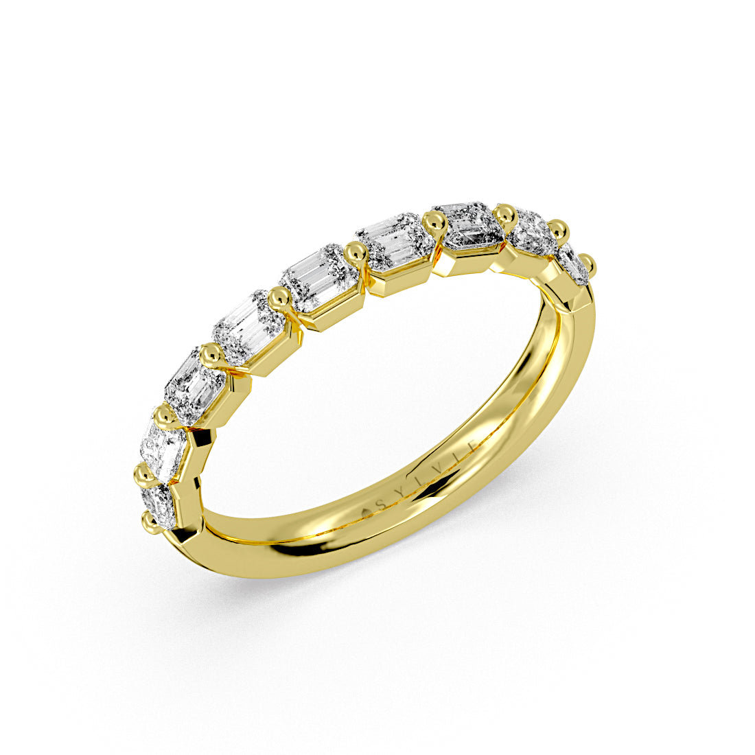 Shared Prong Baguette Wedding Ring - Trinity
