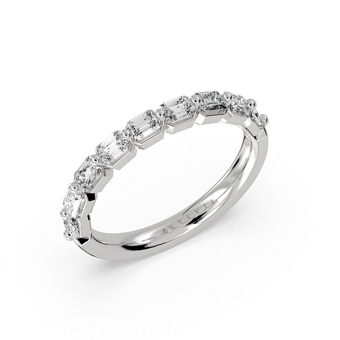 Shared Prong Baguette Wedding Ring - Trinity