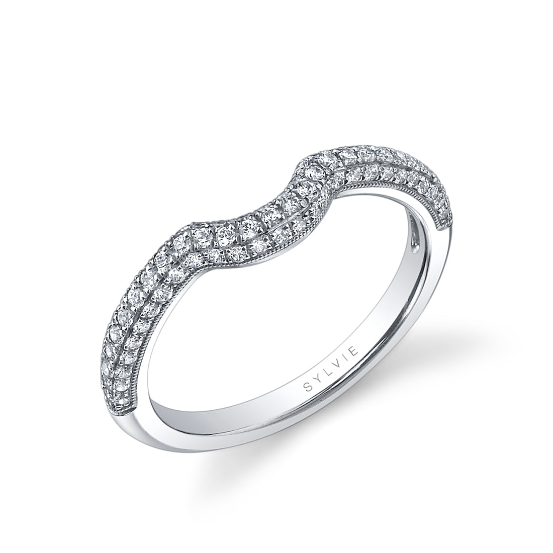 Curved Diamond Pave Wedding Band