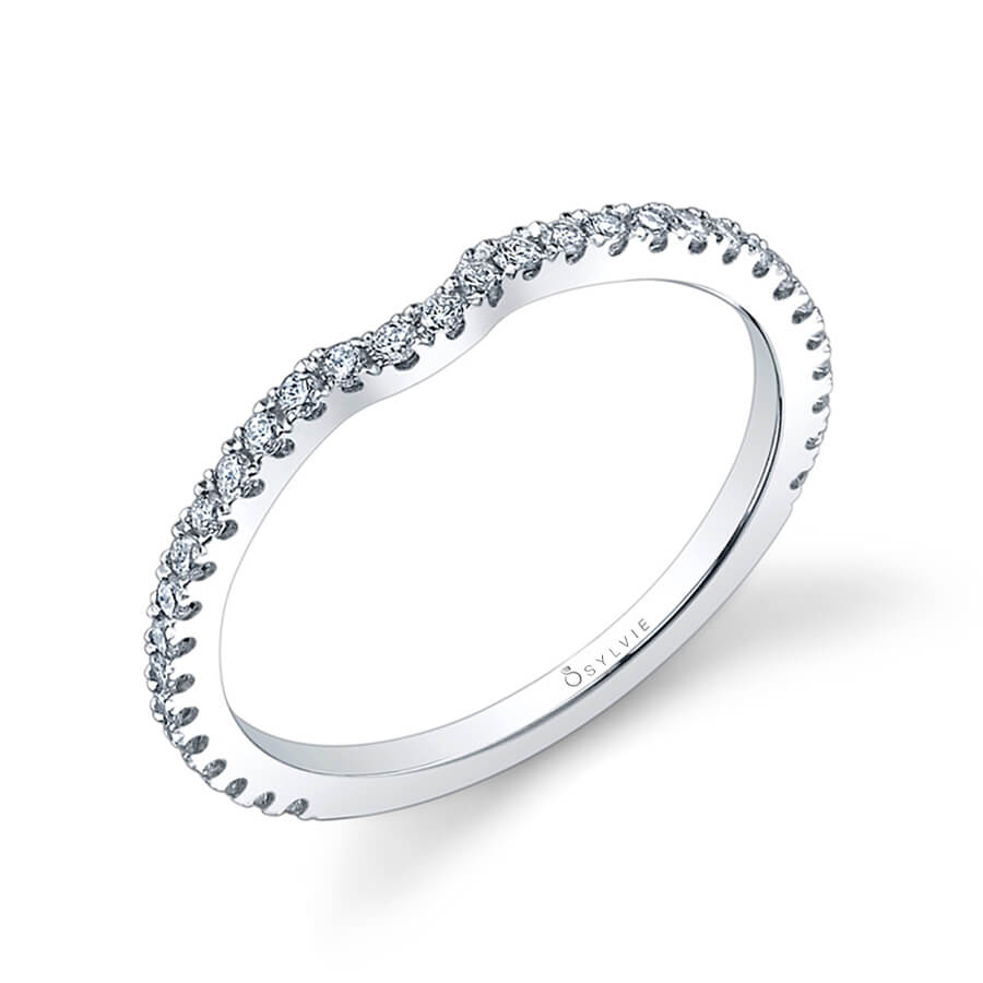 Classic Curved Round Brilliant Diamond Wedding Band