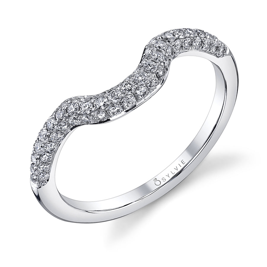 Curved Pave Diamond Wedding Band