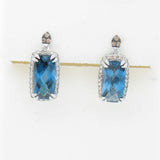 14K WHITE GOLD DIAMOND LONDON BLUE TOPAZ EARRINGS