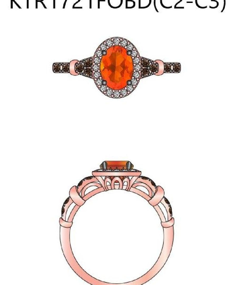14K STRAWBERRY GOLD DIAMOND FIRE OPAL RING