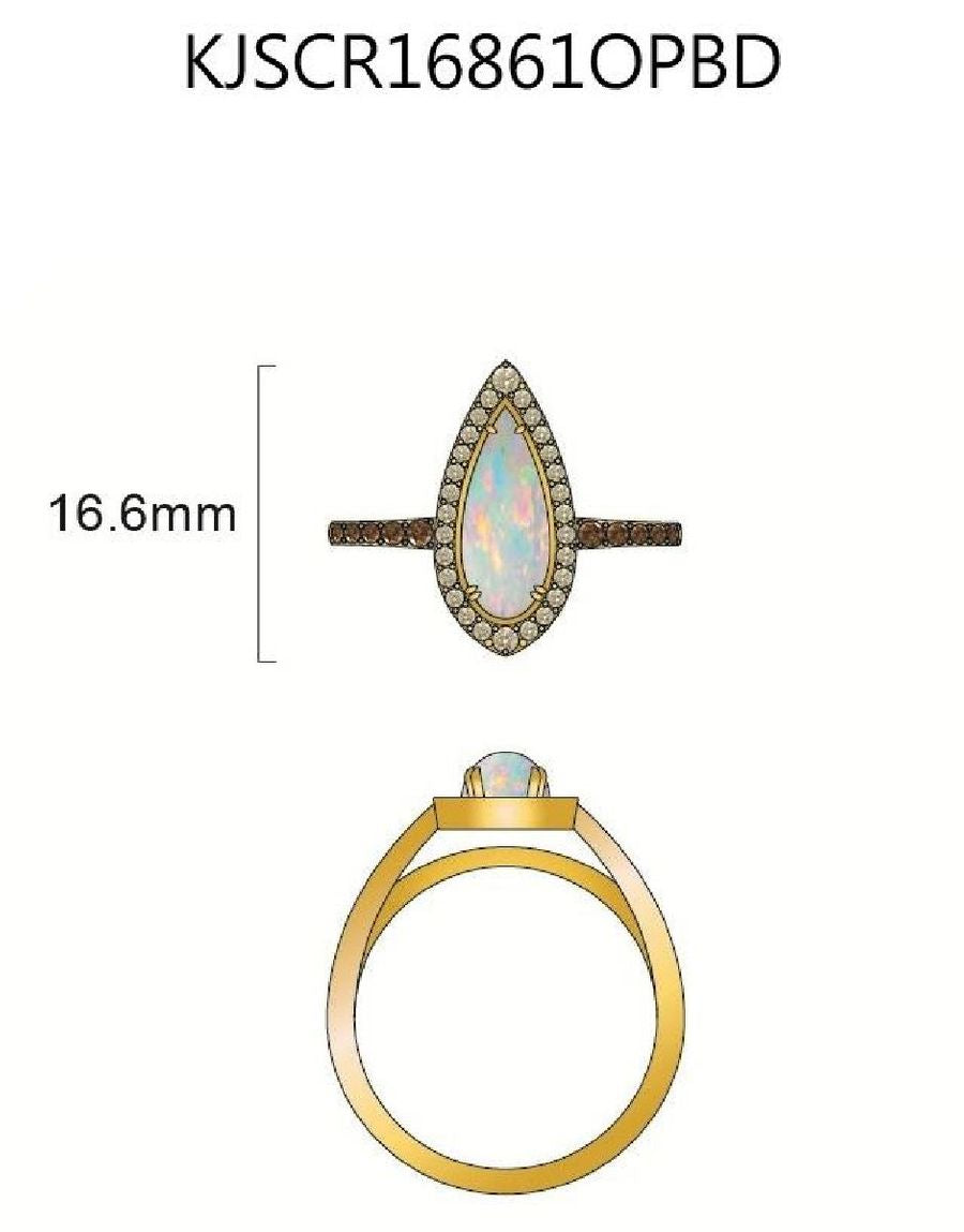 14K YELLOW GOLD DIAMOND OPAL RING