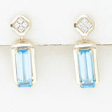 14K YELLOW GOLD DIAMOND BLUE TOPAZ EARRINGS