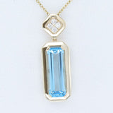 14K YELLOW GOLD DIAMOND BLUE TOPAZ PENDANT