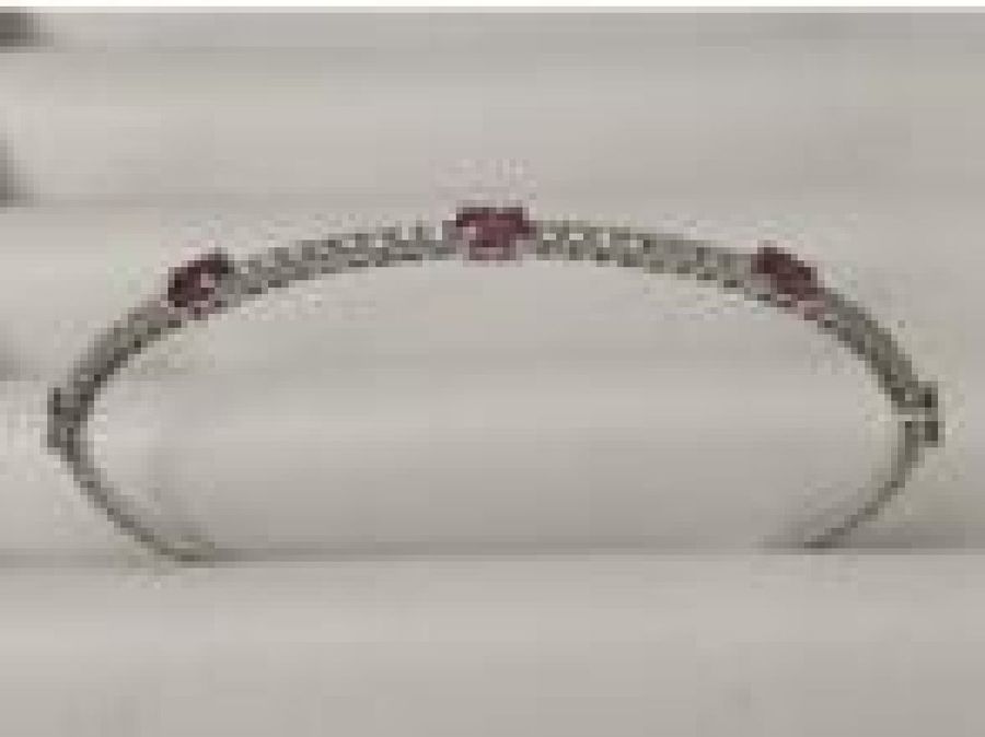 14K WHITE GOLD DIAMOND RUBY BANGLE