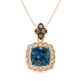 14K STRAWBERRY GOLD DIAMOND LONDON BLUE TOPAZ PEND