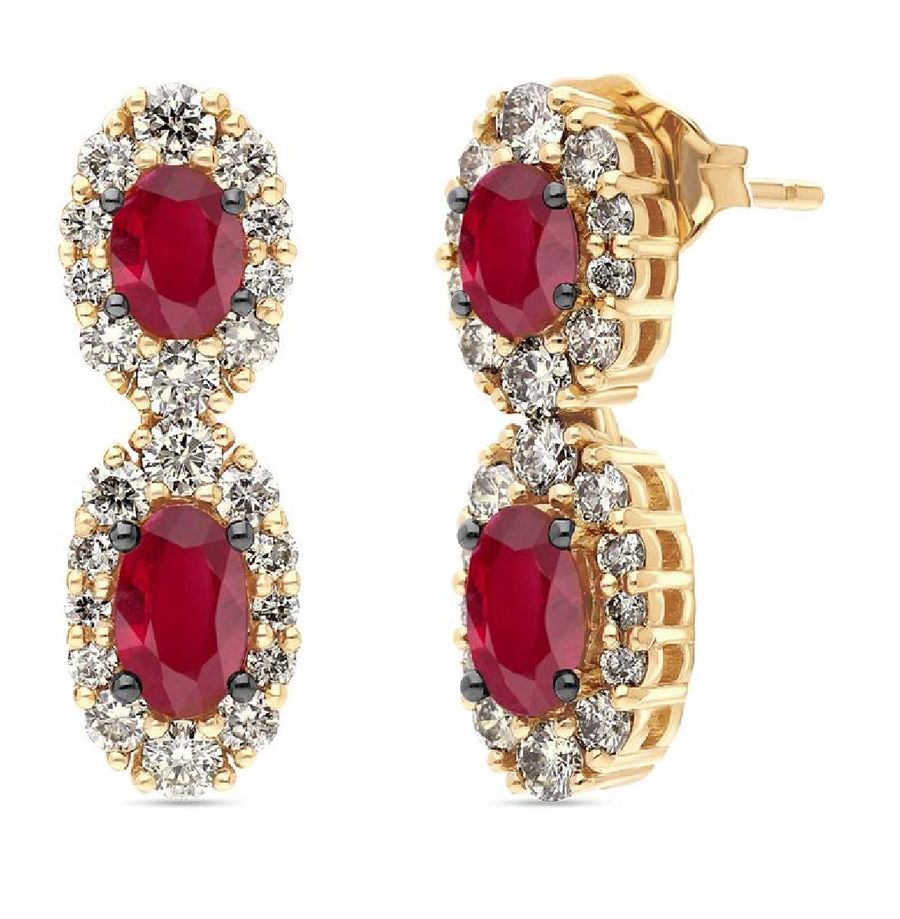 14K YELLOW GOLD DIAMOND RUBY EARRINGS