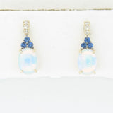 14K YELLOW GOLD DIAMOND SAPPHIRE, OPAL EARRINGS