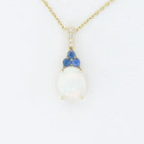 14K YELLOW GOLD DIAMOND OPAL, SAPPHIRE PENDANT