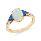14K YELLOW GOLD DIAMOND OPAL, SAPPHIRE RING