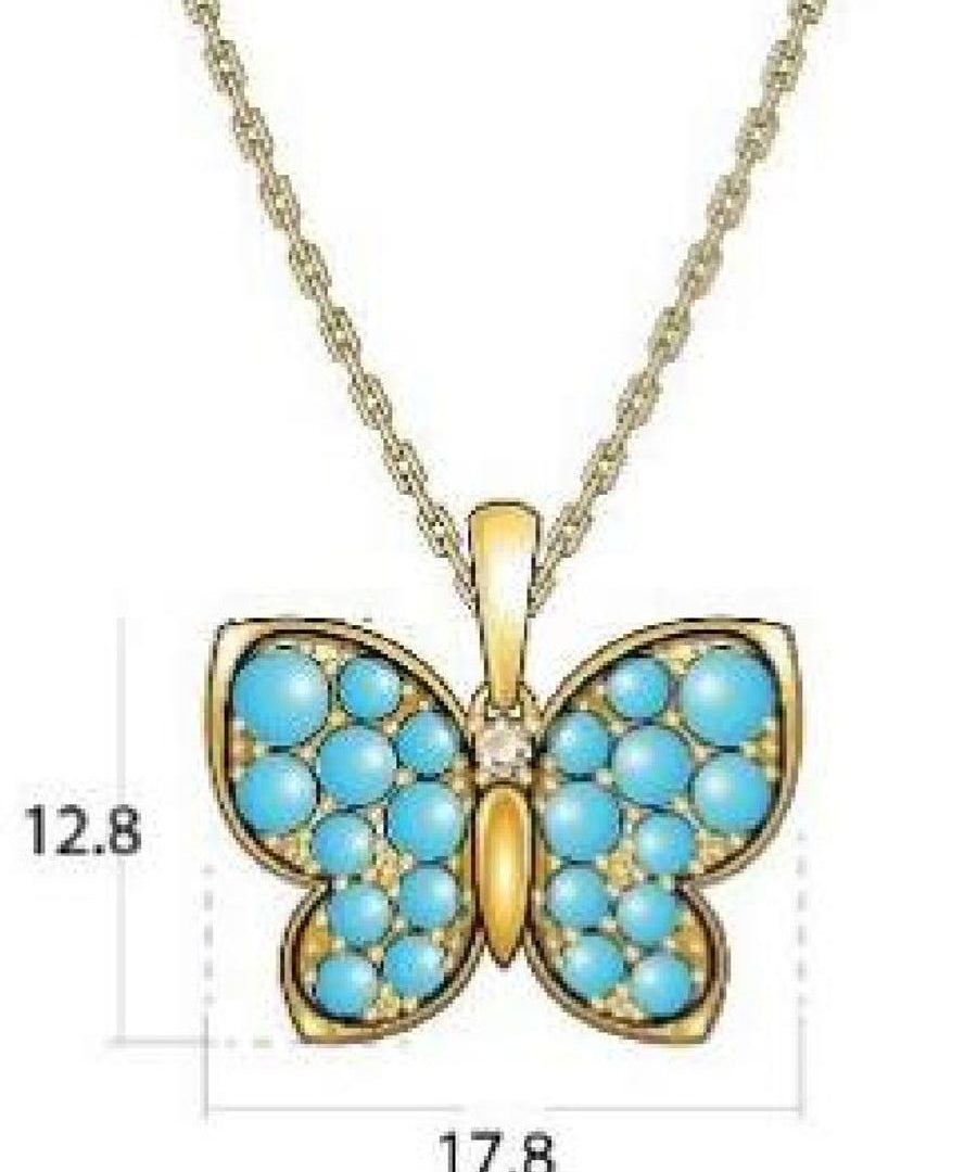 14K YELLOW GOLD DIAMOND TURQUOISE PENDANT