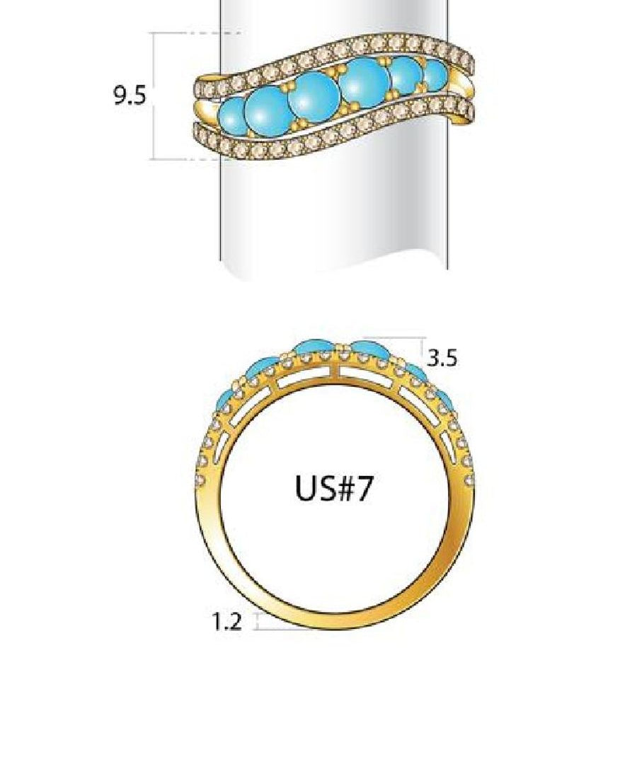 14K YELLOW GOLD DIAMOND TURQUOISE RING