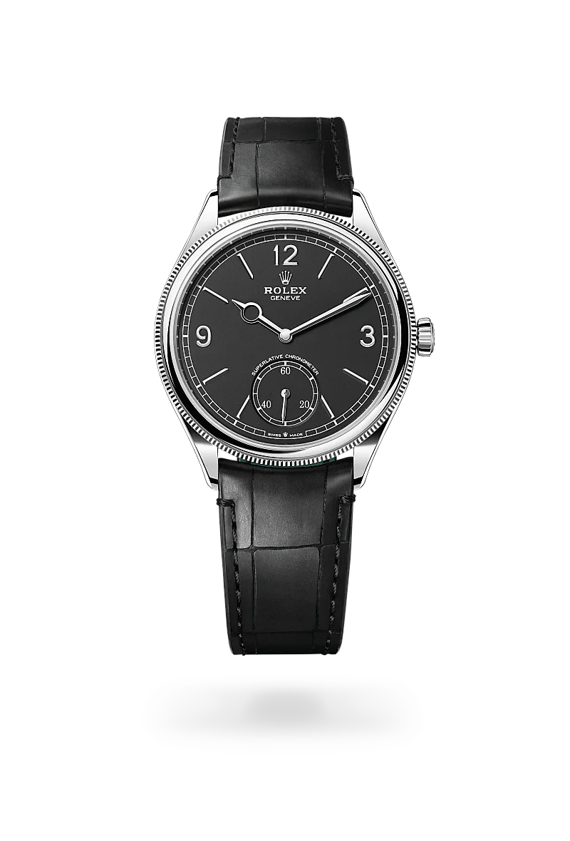 Rolex  1908 in 39 mm, 18 kt white gold, polished finish