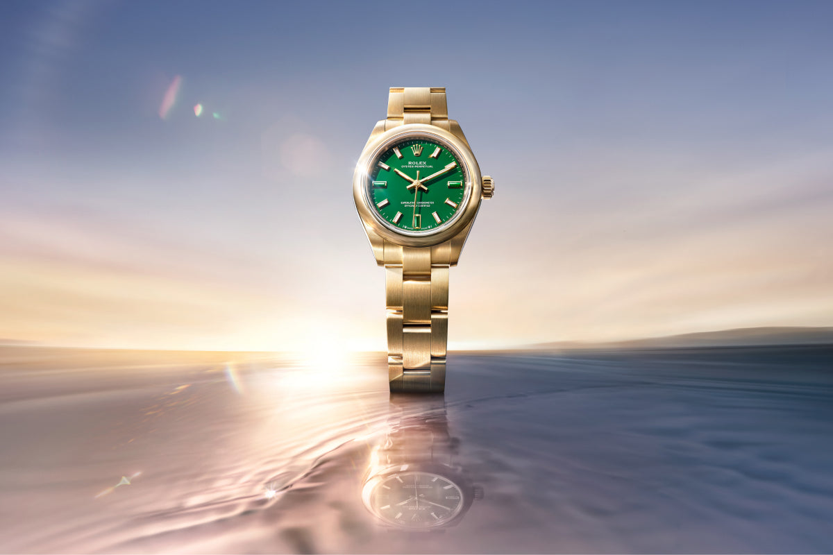 Rolex Oyster Perpetual 28 and 34 in 18 kt gold with stone lacquer dials, new watches 2026