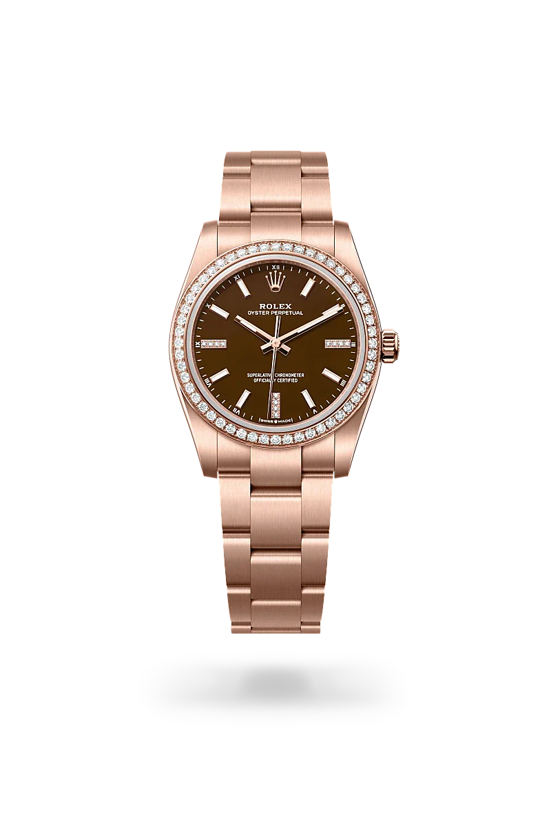 Rolex  Oyster Perpetual 34 in Oyster, 34 mm, Everose gold and diamonds