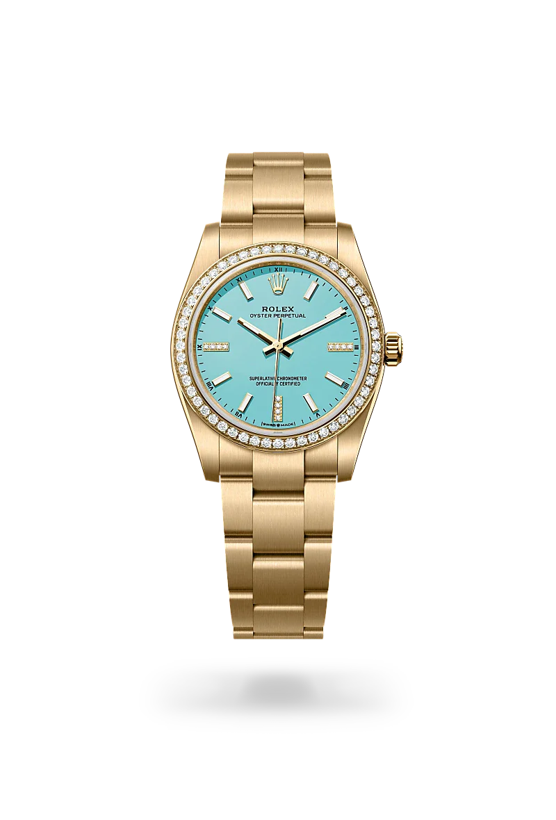 Rolex  Oyster Perpetual 34 in Oyster, 34 mm, yellow gold and diamonds