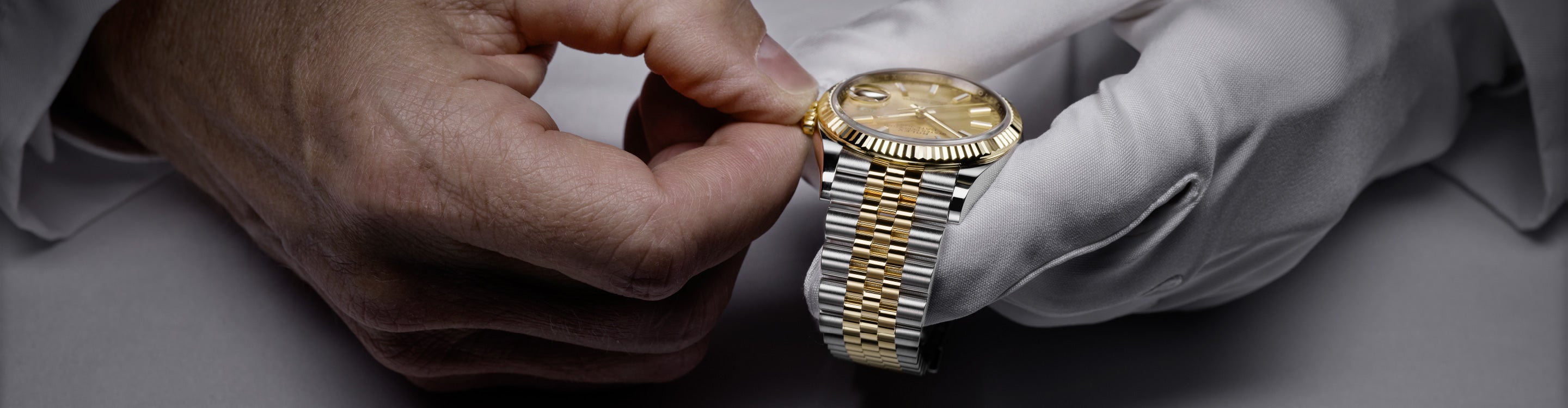 Rolex watch being inspected by an authorized and Rolex-trained watchmaker