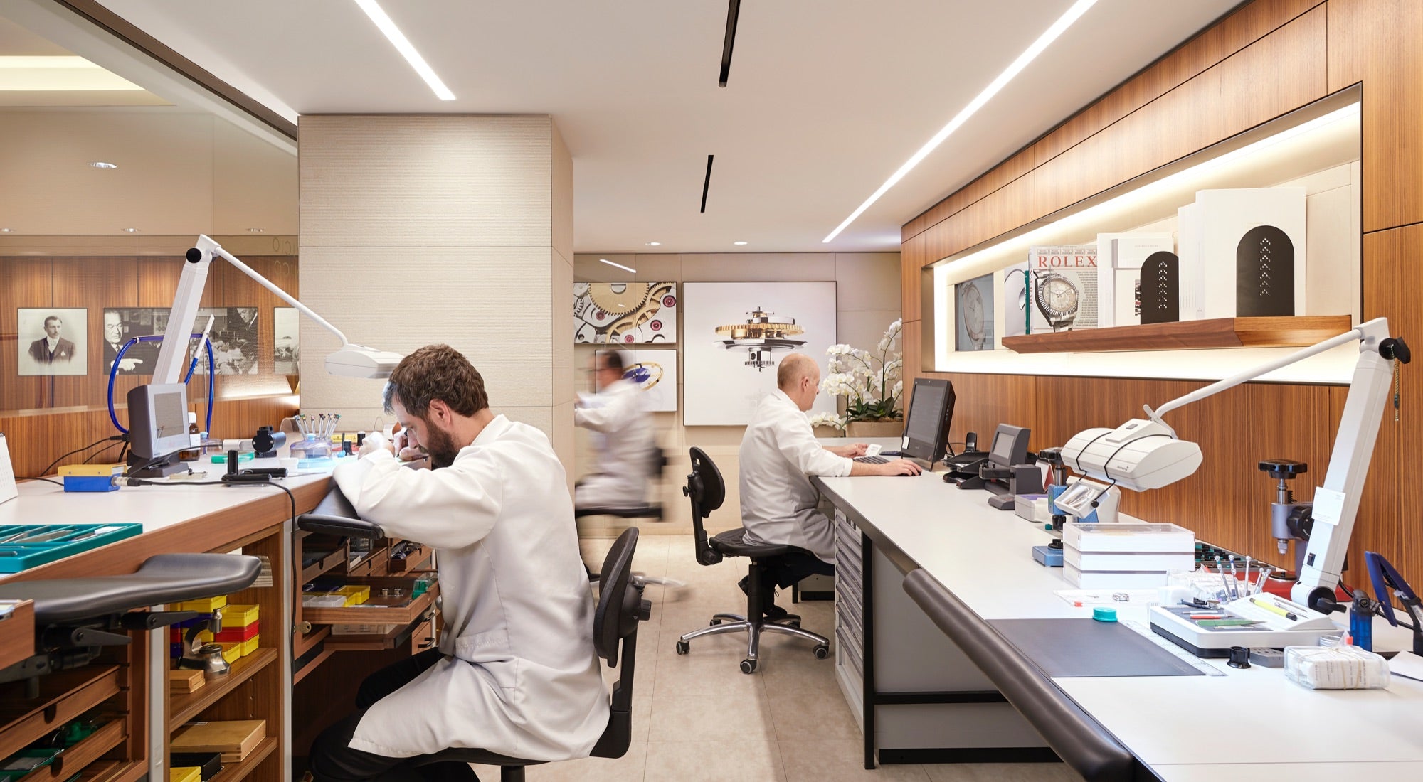 Authorized and Rolex-trained watchmakers at work