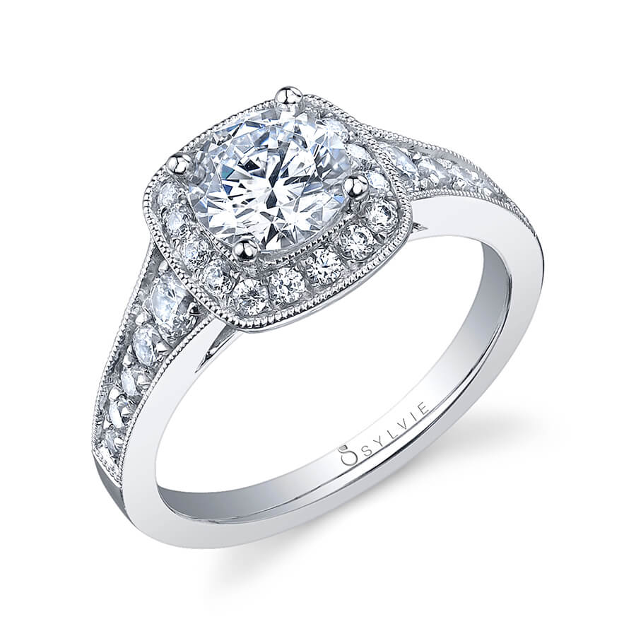 Andreanne - Vintage Engagement Ring with Cushion Halo
