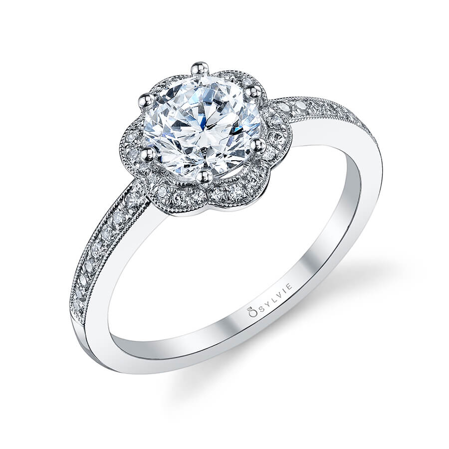 Lilian - Floral Halo Engagement Ring