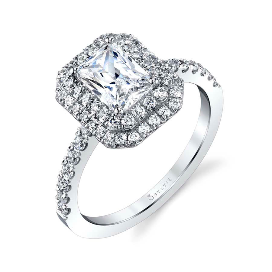 Claudia - Emerald Cut Double Halo Engagement Ring