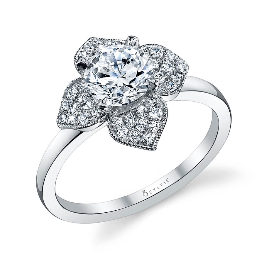 Leonie - Floral Halo Engagement Ring