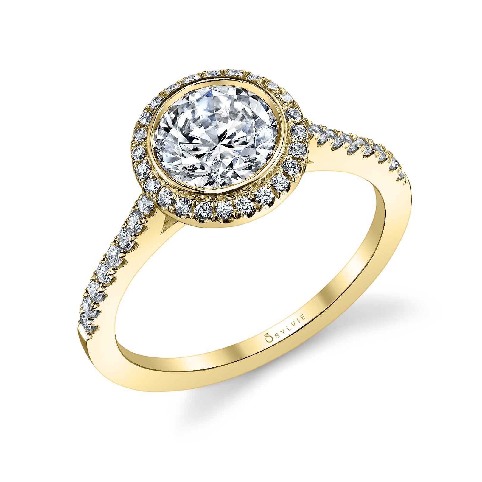 Anita - Modern Bezel Set Halo Engagement Ring