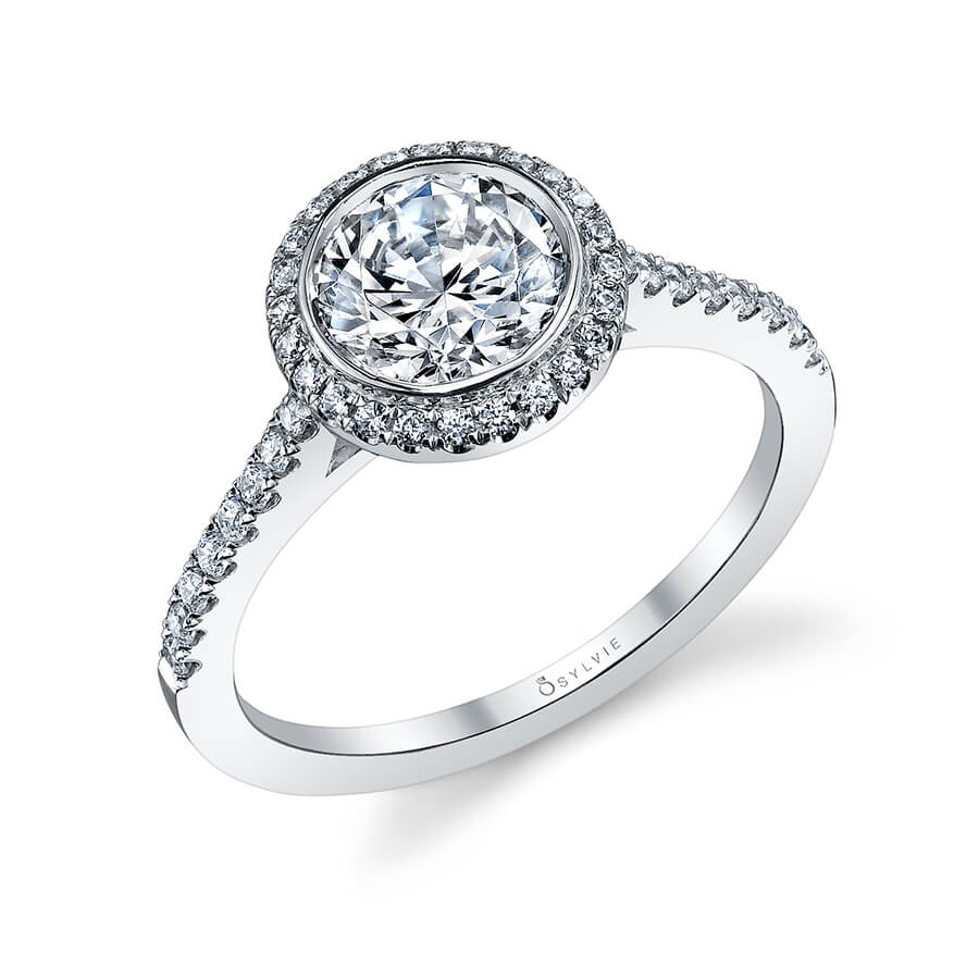 Anita - Modern Bezel Set Halo Engagement Ring