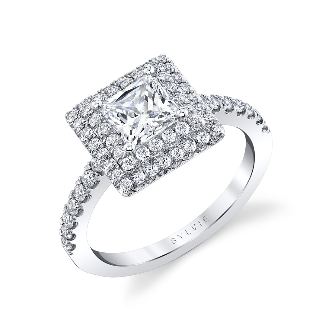 Double Halo Princess Cut Engagement Ring - Melodie