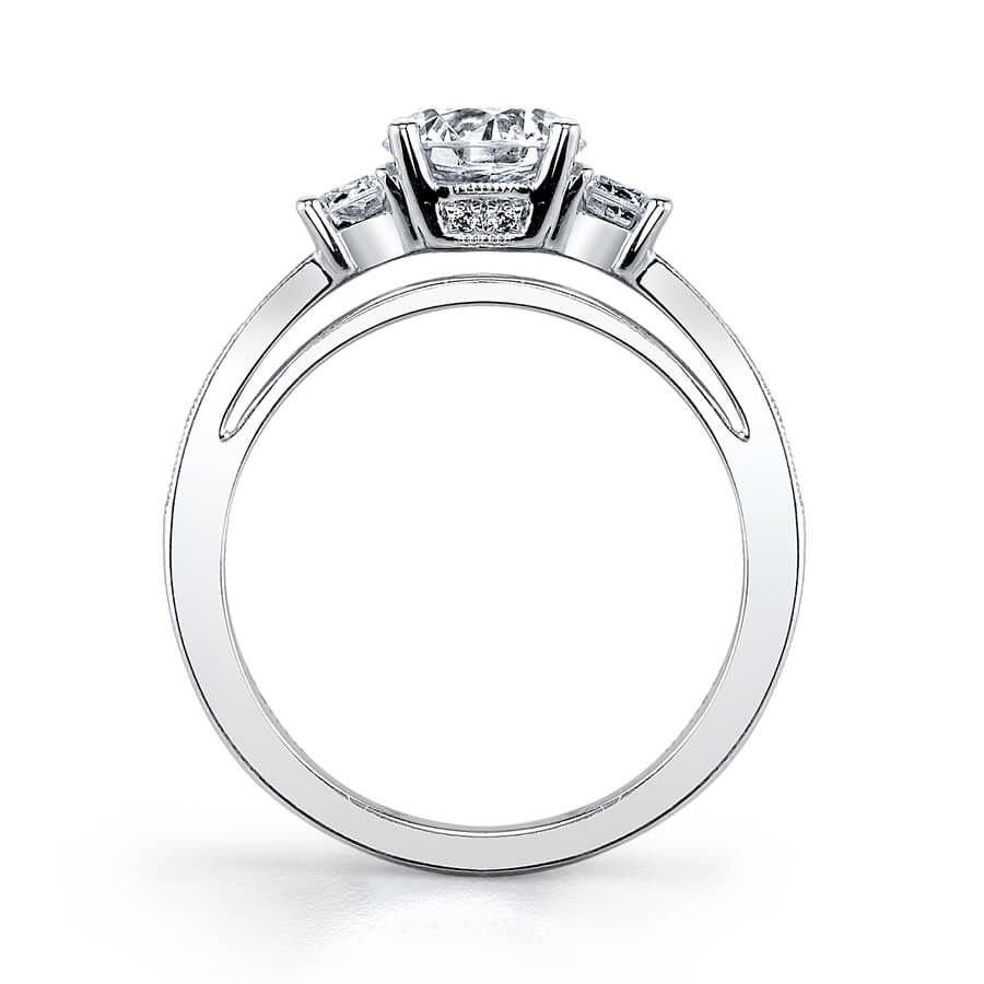 Louisette - Three Stone Engagement Ring with Emerald Cut Side Stones
