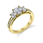 Louisette - Three Stone Engagement Ring with Emerald Cut Side Stones