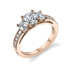 Louisette - Three Stone Engagement Ring with Emerald Cut Side Stones