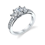 Louisette - Three Stone Engagement Ring with Emerald Cut Side Stones