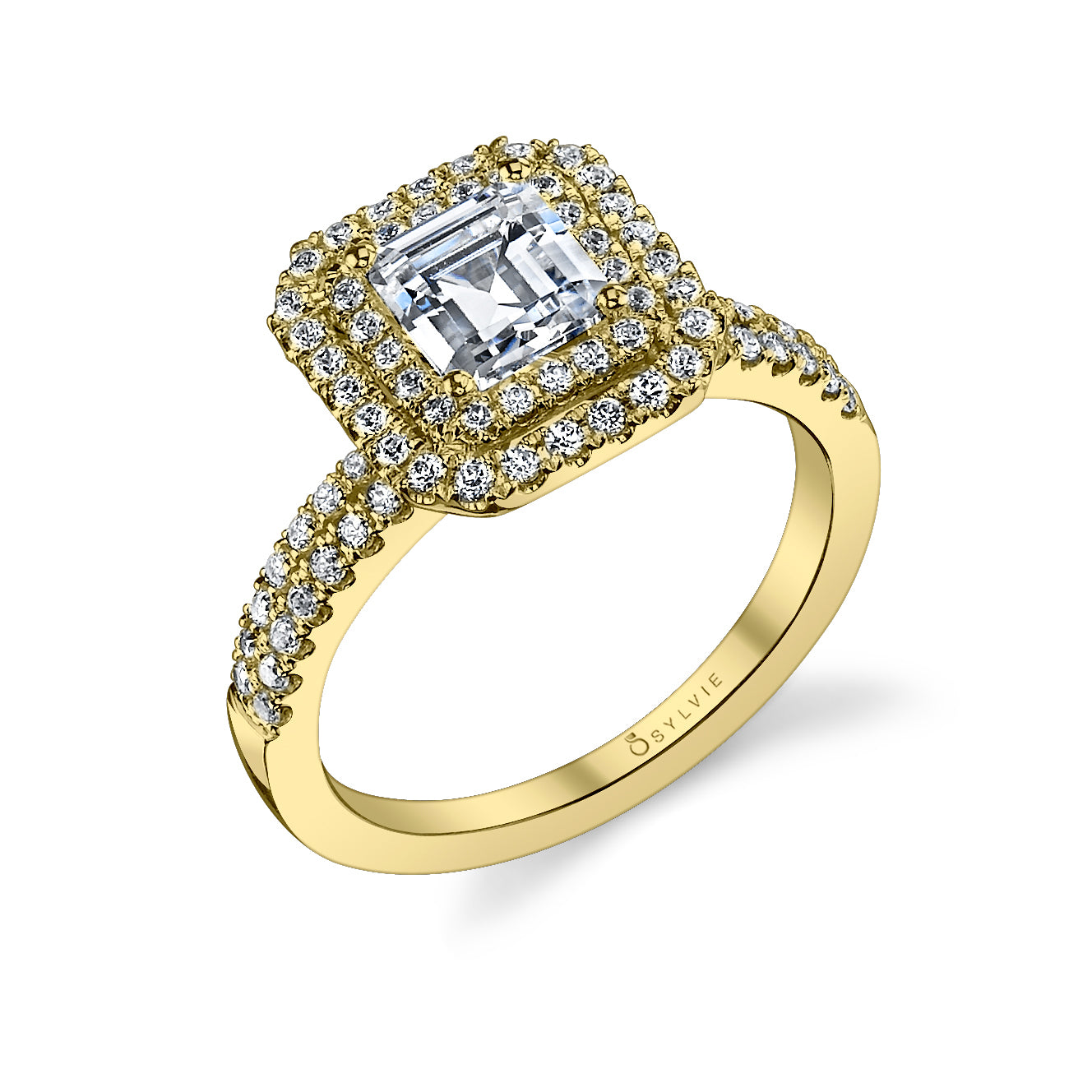 Daveney - Classic Emerald Cut Center Double-Halo Engagement Ring