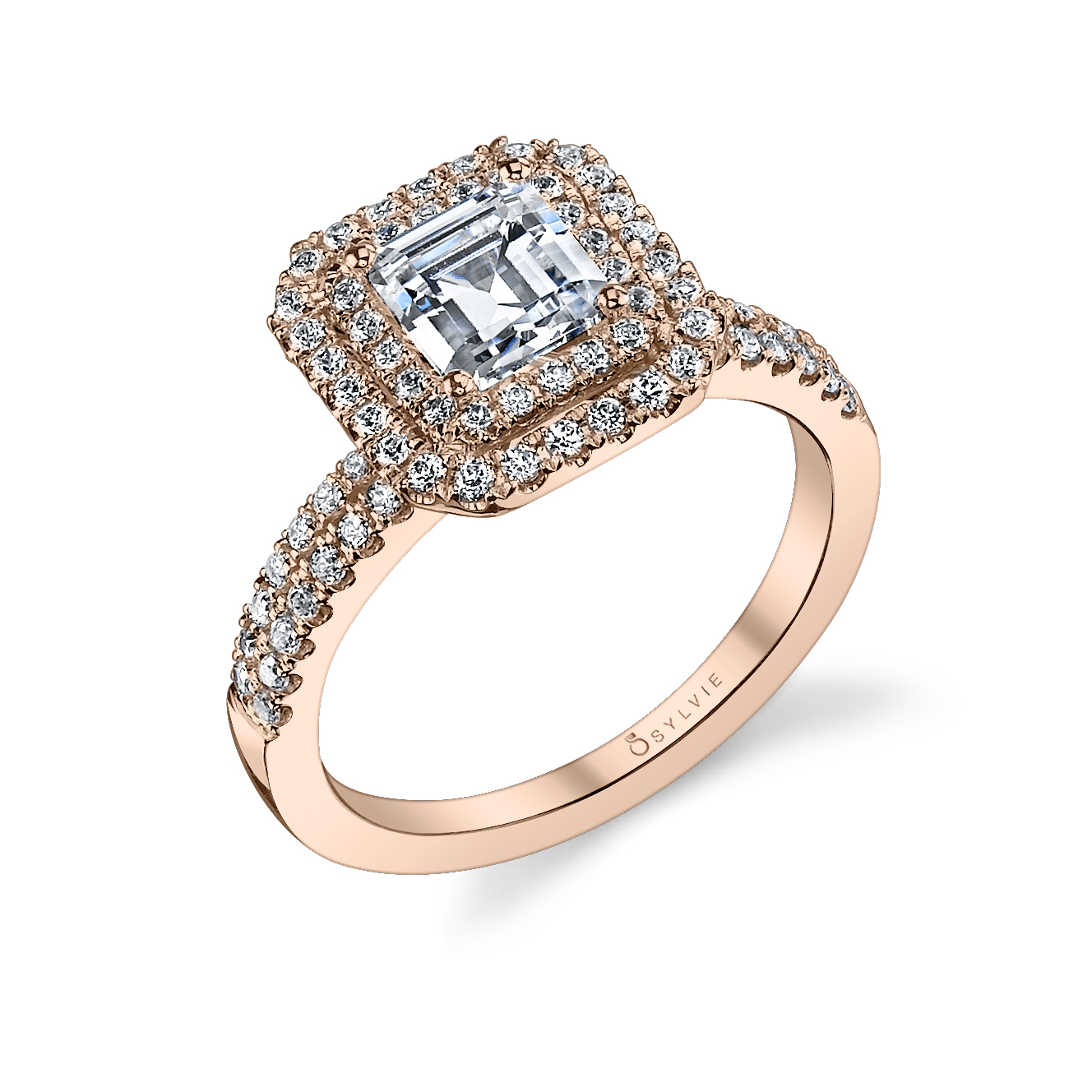 Daveney - Classic Emerald Cut Center Double-Halo Engagement Ring