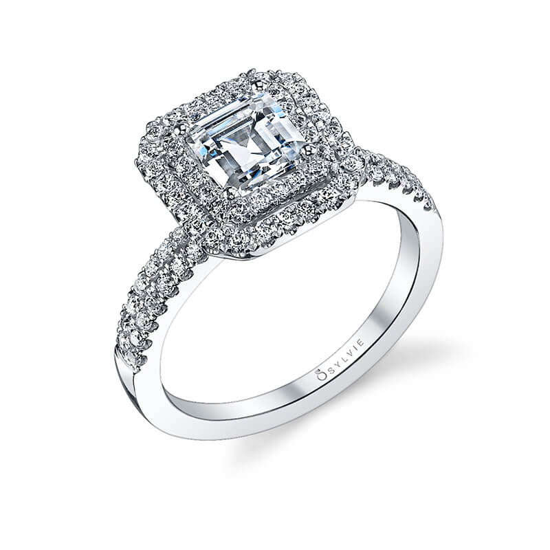 Daveney - Classic Emerald Cut Center Double-Halo Engagement Ring