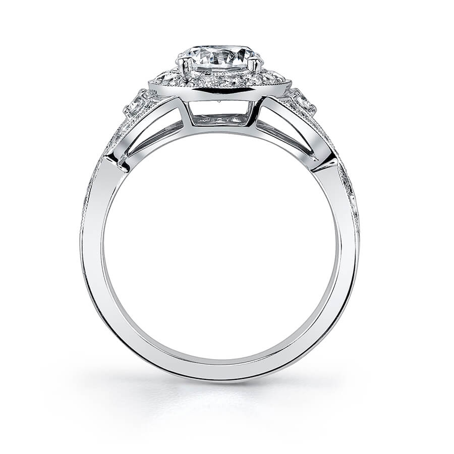 Mirielle - Vintage Round Spiral Engagement Ring with Halo