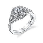 Mirielle - Vintage Round Spiral Engagement Ring with Halo