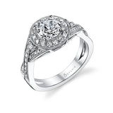 Mirielle - Vintage Round Spiral Engagement Ring with Halo