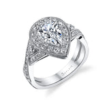 Mirielle - Vintage Pear Shaped Spiral Engagement Ring with Halo
