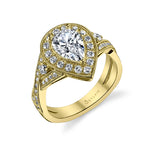 Mirielle - Vintage Pear Shaped Spiral Engagement Ring with Halo