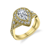 Mirielle - Vintage Pear Shaped Spiral Engagement Ring with Halo